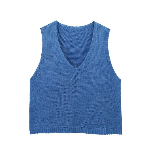 Women Clothing Autumn Klein Blue V neck Bandage Dress Knitted Vest Outer Wear