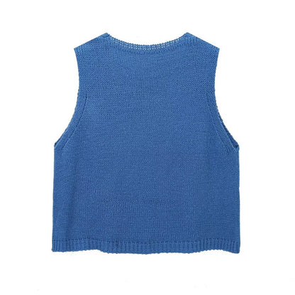 Women Clothing Autumn Klein Blue V neck Bandage Dress Knitted Vest Outer Wear