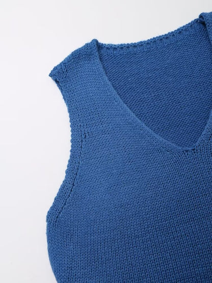 Women Clothing Autumn Klein Blue V neck Bandage Dress Knitted Vest Outer Wear