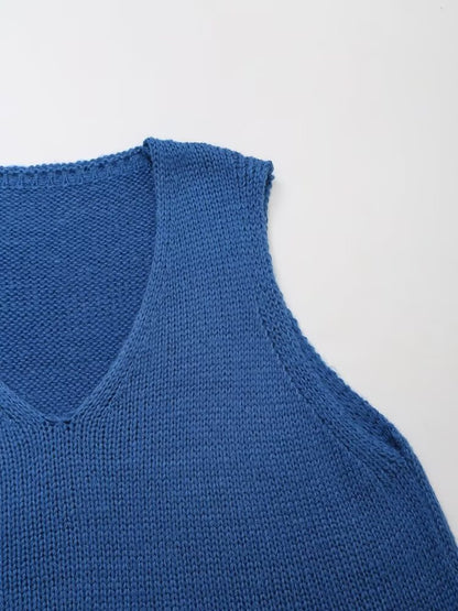 Women Clothing Autumn Klein Blue V neck Bandage Dress Knitted Vest Outer Wear