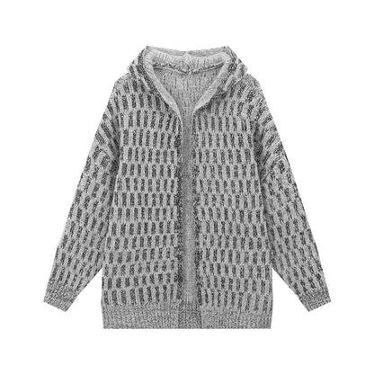 Knitted Cardigan Coat Autumn without Buckle Women Sequined Hooded Decoration All Matching Drawstring