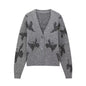 Women Clothing Autumn Winter V neck Top Sequined Jacquard Knitted Cardigan