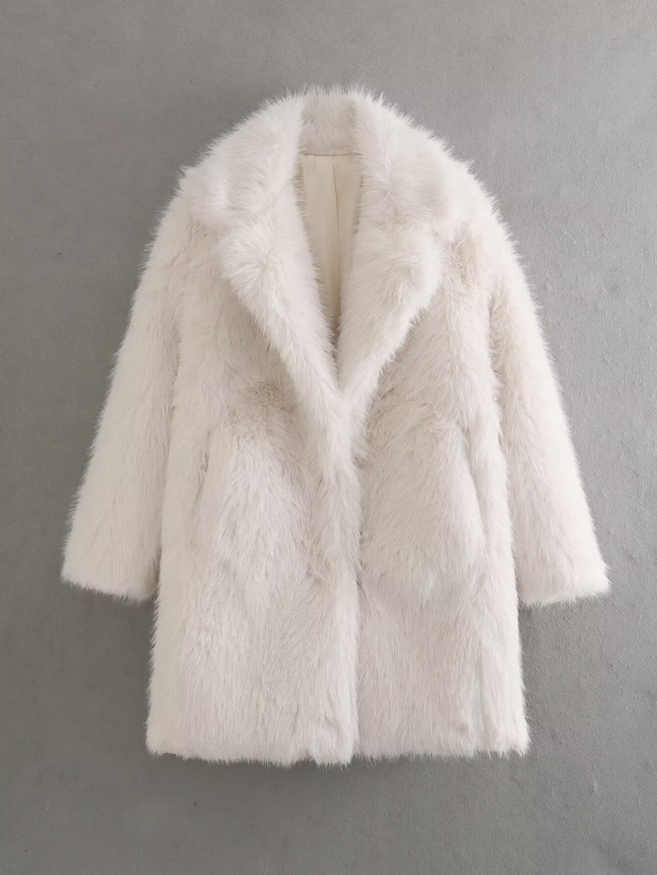 Women Clothing Spring Warm Collared Loose Artificial Fur Effect Overcoat Jacket