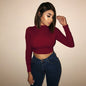 Sexy Cropped Long Sleeve Slim Bottoming Shirt Autumn Winter Women Top