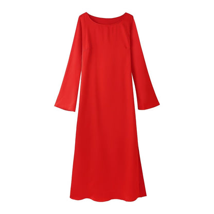 Autumn Women Clothing Graceful Fashionable Long Long Sleeve Satin Dress