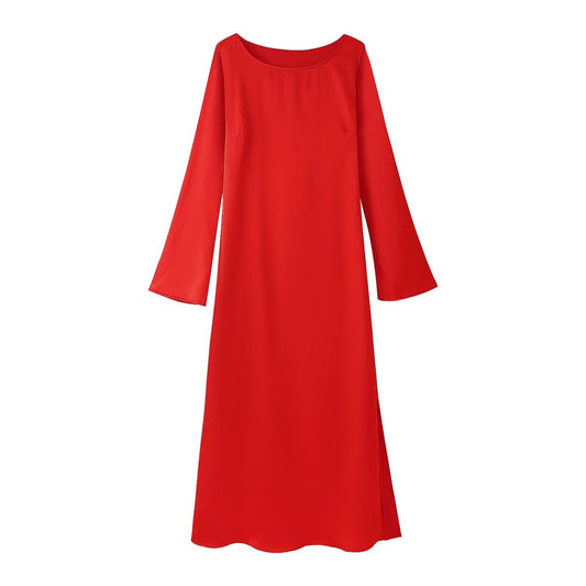 Autumn Women Clothing Graceful Fashionable Long Long Sleeve Satin Dress