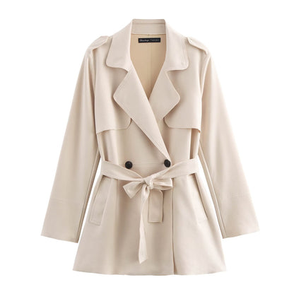 Fall Women Clothing Fashionable Simple Suede Texture Effect Trench Coat