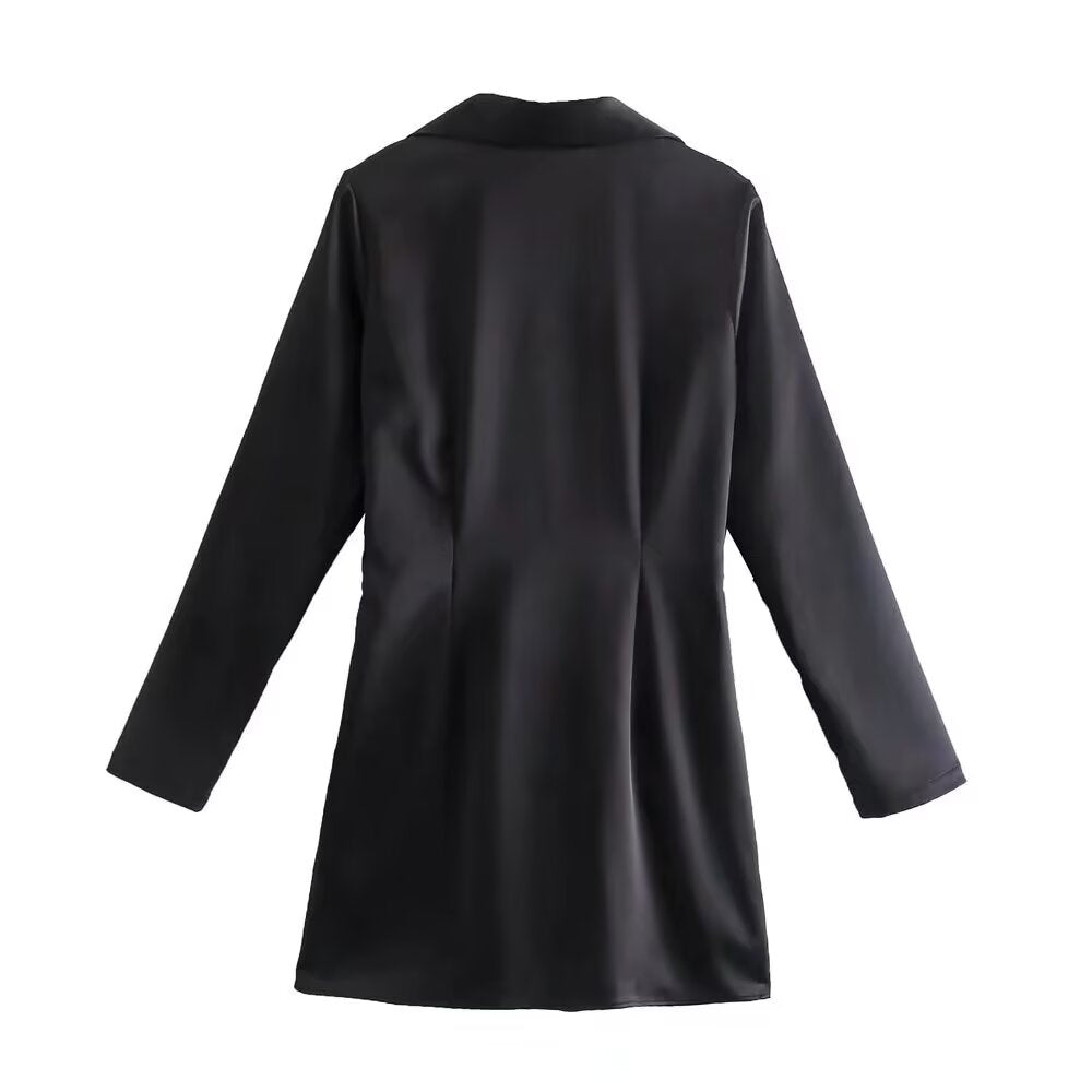 Fall Women Clothing Simple Thin Long Sleeve Satin Pleated Dress