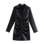 Fall Women Clothing Simple Thin Long Sleeve Satin Pleated Dress