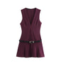 Matching Belt Slimming Wide Pleated Sleeveless Dress