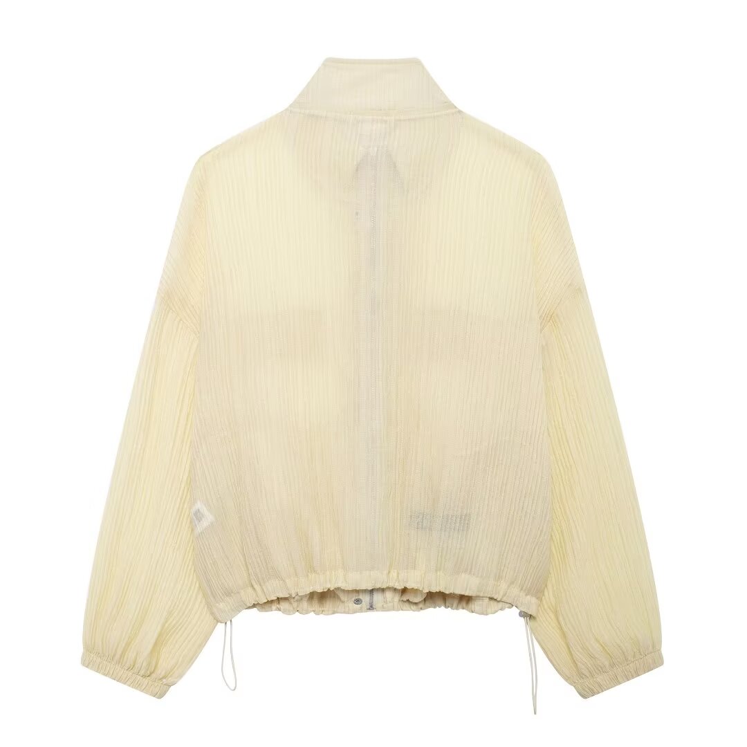 Autumn Women Clothing Street Pleated Effect Translucent Coat