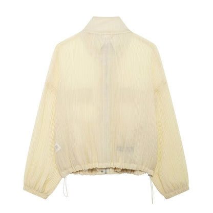 Autumn Women Clothing Street Pleated Effect Translucent Coat