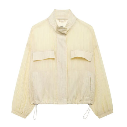 Autumn Women Clothing Street Pleated Effect Translucent Coat