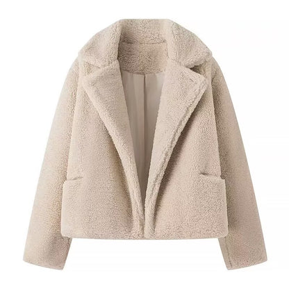 Fall Women Clothing Stylish Simple Wheat Furry Cardigan Long Sleeve Coat