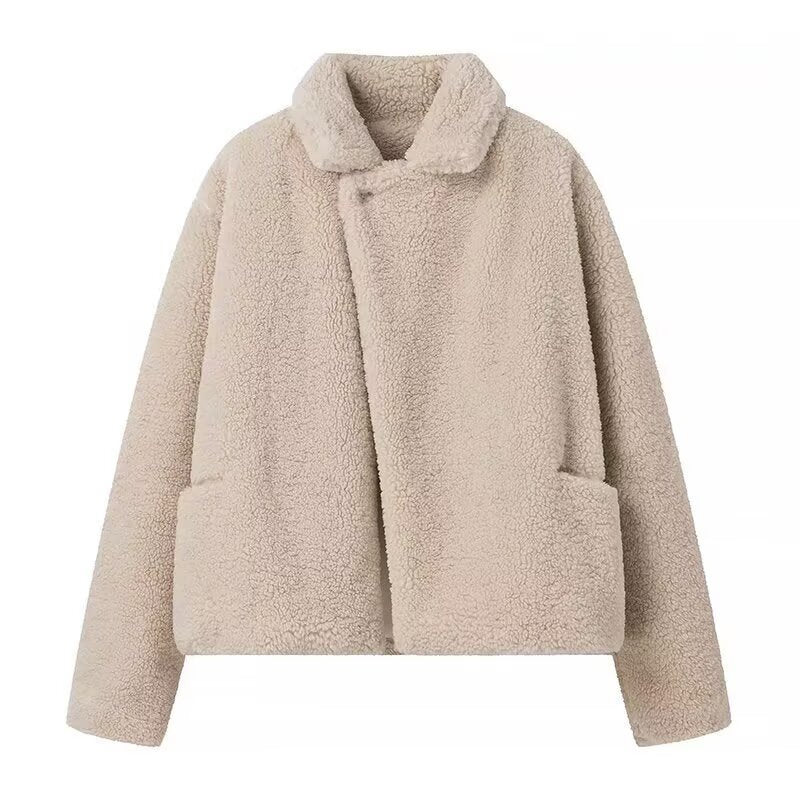 Fall Women Clothing Stylish Simple Wheat Furry Cardigan Long Sleeve Coat