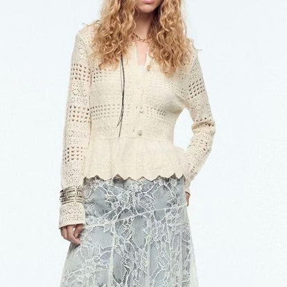 Autumn Women Mesh Jacquard Stitching Knitted Coat