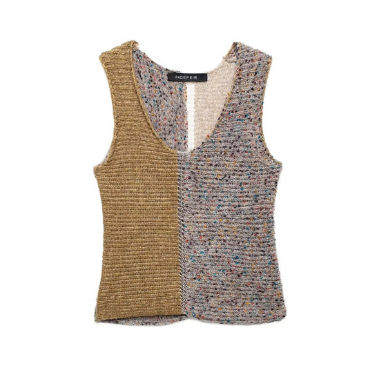 Women Clothing Autumn Bohemian Hand Stitched Visual Color Block Stitching Sweater Vest