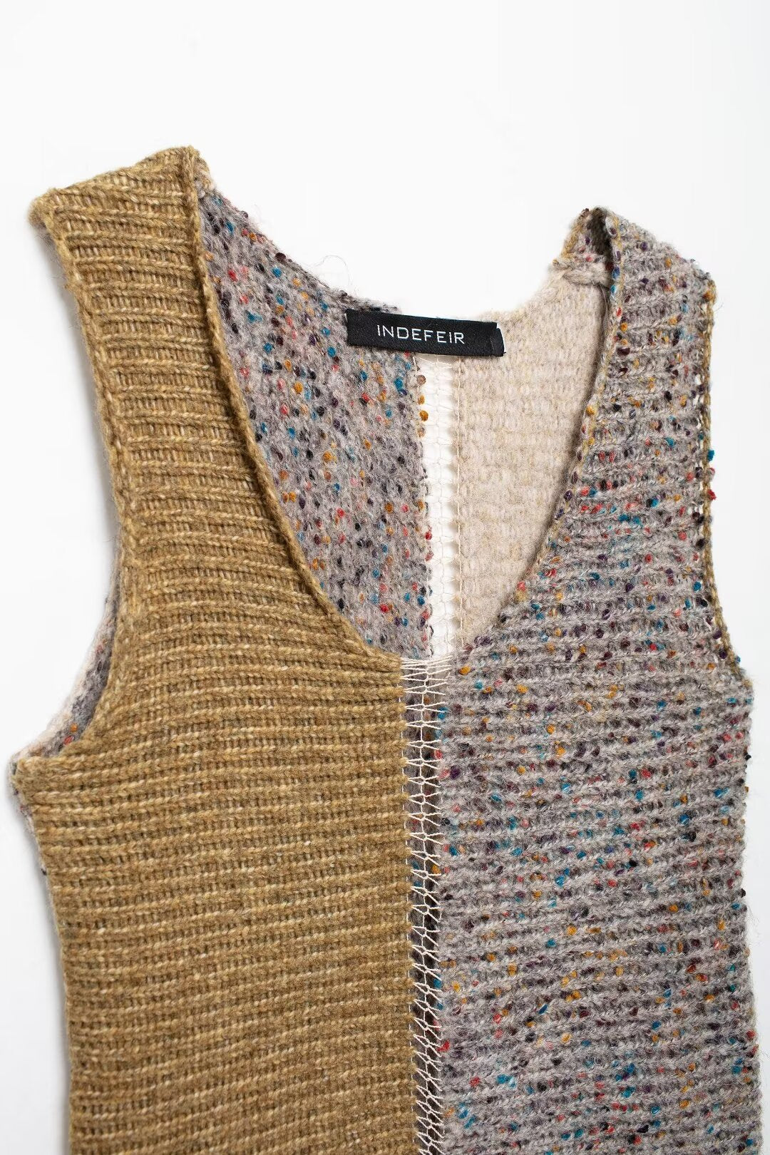 Women Clothing Autumn Bohemian Hand Stitched Visual Color Block Stitching Sweater Vest