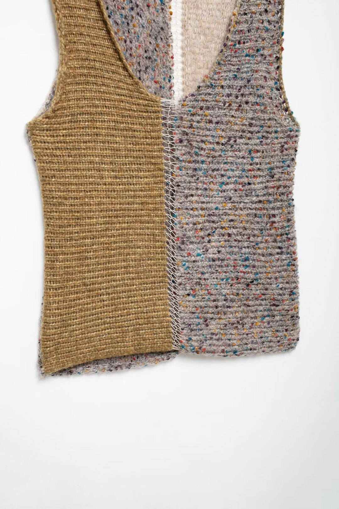 Women Clothing Autumn Bohemian Hand Stitched Visual Color Block Stitching Sweater Vest