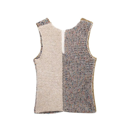 Women Clothing Autumn Bohemian Hand Stitched Visual Color Block Stitching Sweater Vest