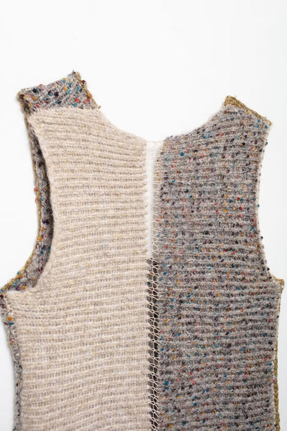 Women Clothing Autumn Bohemian Hand Stitched Visual Color Block Stitching Sweater Vest