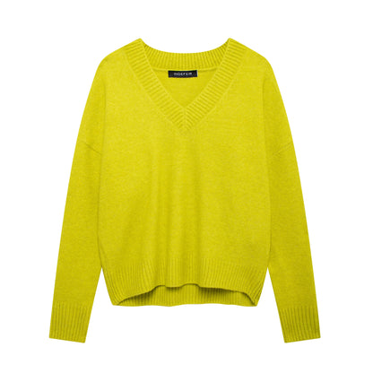 Fall Women Clothing Loose Pullover Casual Soft Glutinous Long Sleeve V Neck Slimming Sweater