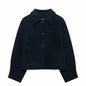 Women Clothing Autumn Winter Street Solid Color Polo Collar Woolen Coat