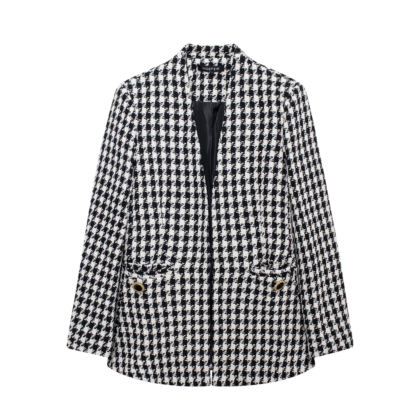 Fall Women Clothing Stylish Simple Houndstooth Woolen Coat