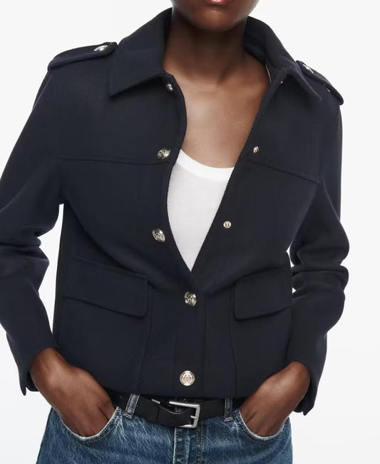 Fall Polo Collar Wild Pocket Decorative Single Breasted Jacket Coat