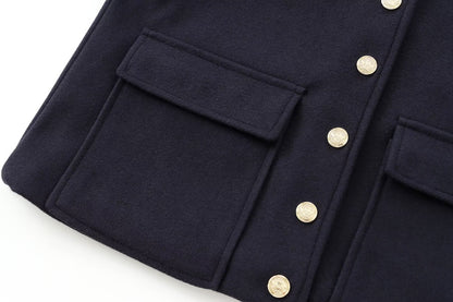 Fall Polo Collar Wild Pocket Decorative Single Breasted Jacket Coat