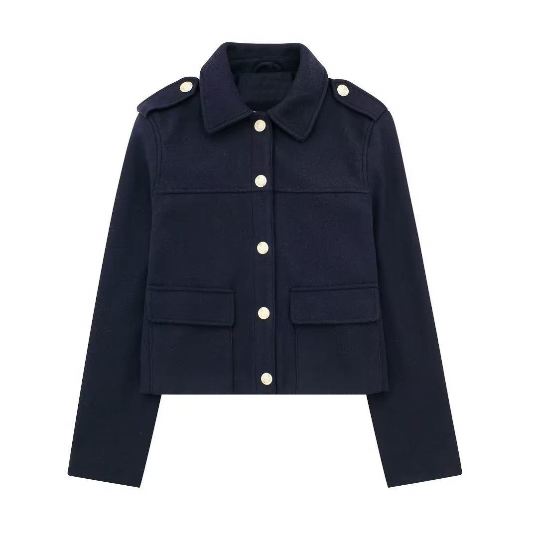 Fall Polo Collar Wild Pocket Decorative Single Breasted Jacket Coat