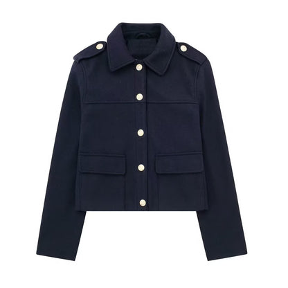 Fall Polo Collar Wild Pocket Decorative Single Breasted Jacket Coat