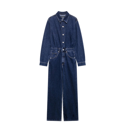 Women Clothing Autumn Shirt Long Sleeve Wide Leg Long Denim Jumpsuit