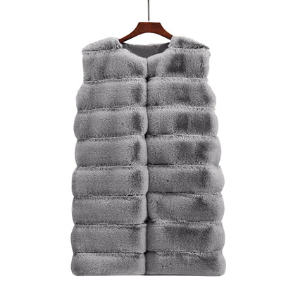 Autumn WinterNew Faux Fur Long Vest Cotton-Padded Coat Thickened Long Section Plush Vest