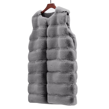 Autumn WinterNew Faux Fur Long Vest Cotton-Padded Coat Thickened Long Section Plush Vest