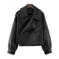 Women Loose Design Short Lapels Faux Leather Jacket Autumn Korean Motorcycle Leather Coat