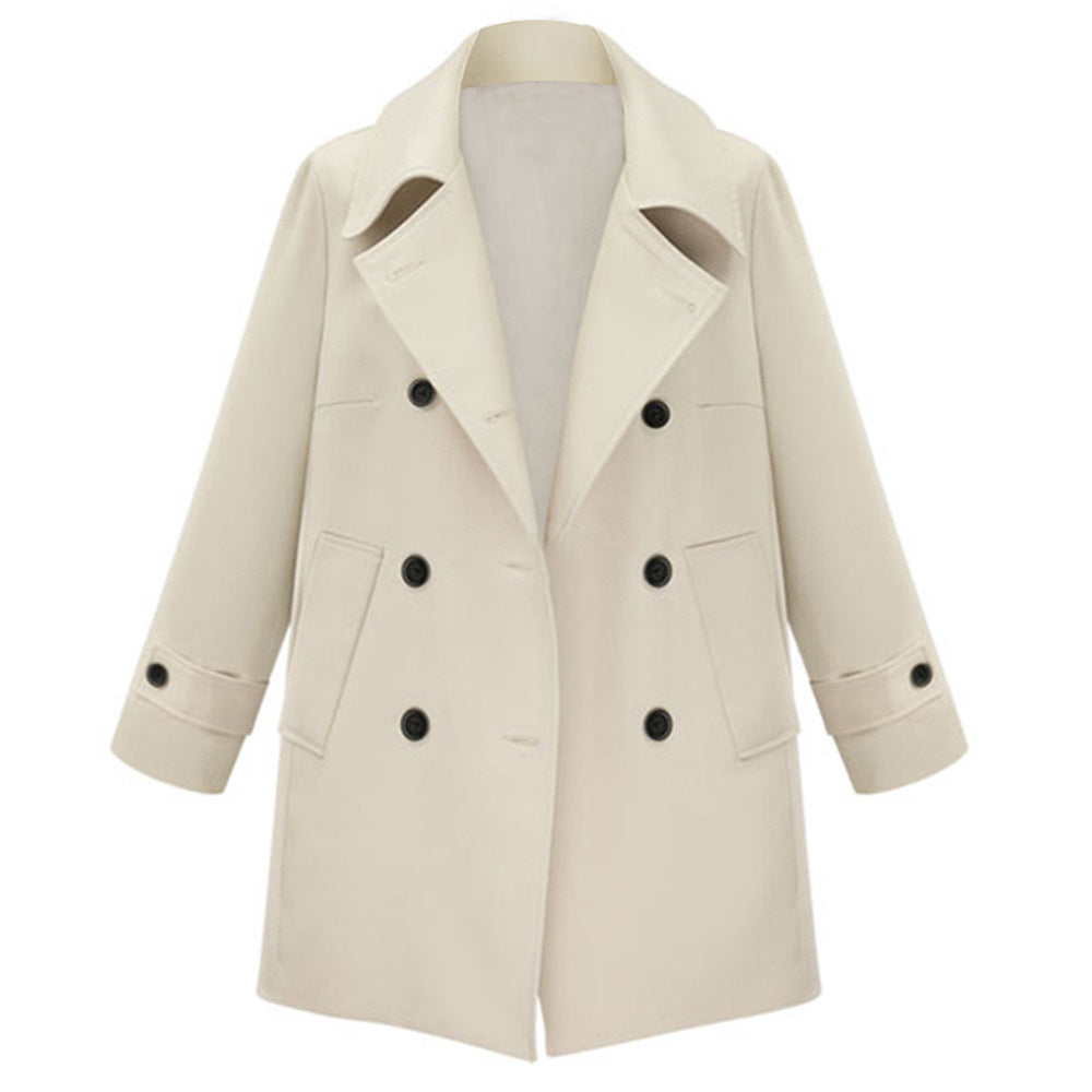 Autumn Double Breasted Woolen Coat Female Blazer Collar Long Sleeve Coat