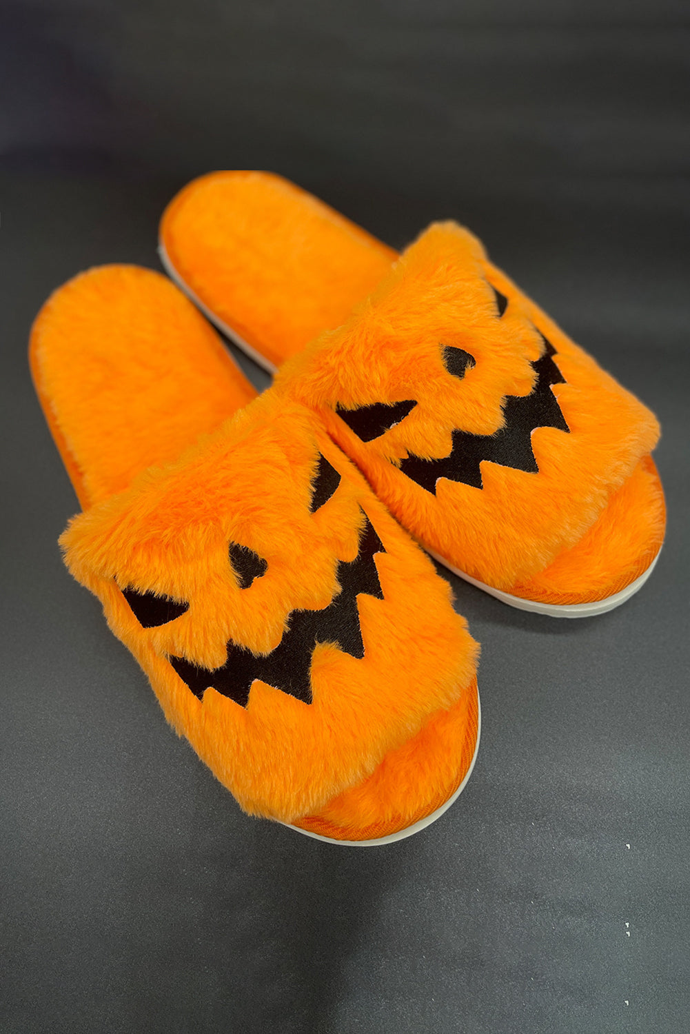 Yellow Fuzzy Halloween Pumpkin Open Toe Slippers