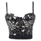 Golden Sling Net Red Star Dance Show Performance Clothes Beaded Glass Sequined Vest Female Wrapped Chest
