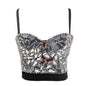 Golden Sling Net Red Star Dance Show Performance Clothes Beaded Glass Sequined Vest Female Wrapped Chest