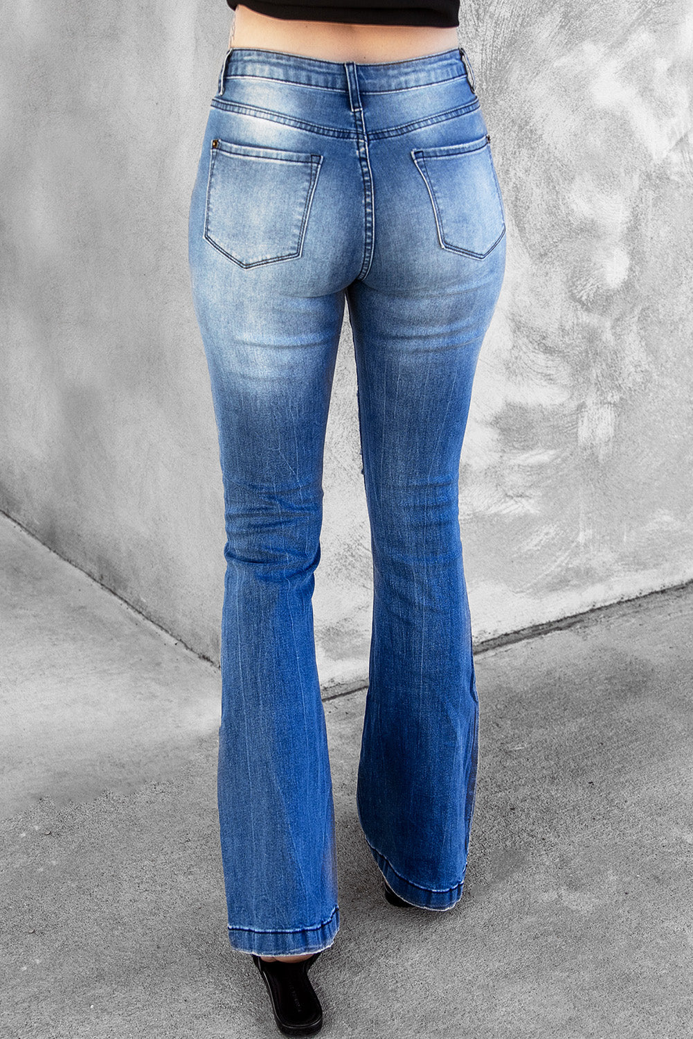 Blue Distressed High Waist Flare Jeans