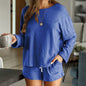 New Casual Pajamas Suit Women   round Neck Solid Color Pajamas