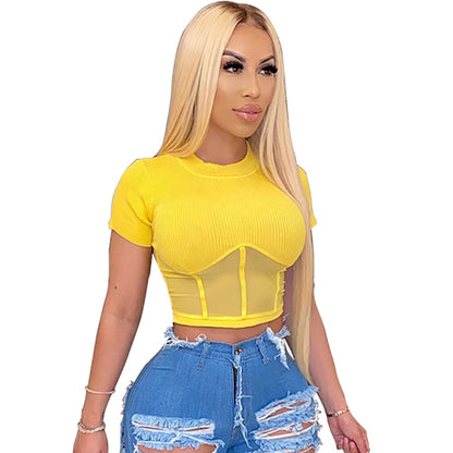 Summer Women Clothing Sexy Hollow Out Cutout Short Sleeved Slim Fit Tops T shirt