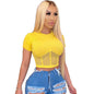 Summer Women Clothing Sexy Hollow Out Cutout Short Sleeved Slim Fit Tops T shirt