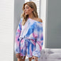 Ladies Homewear Two-Piece Summer Long Sleeve Large Tie-Dyed Shorts Pajamas