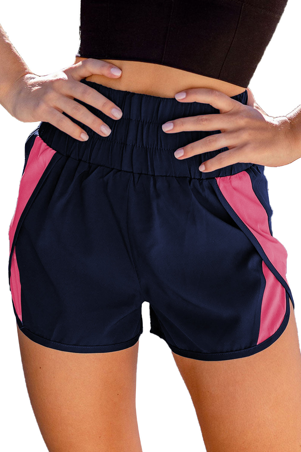 Pink Casual Smocked Elastic Waist Athletic Shorts