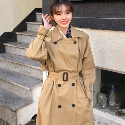 Korean Spring Autumn Slim Fit Waist Women Coat Mid-Length Casual Trench Coat Women