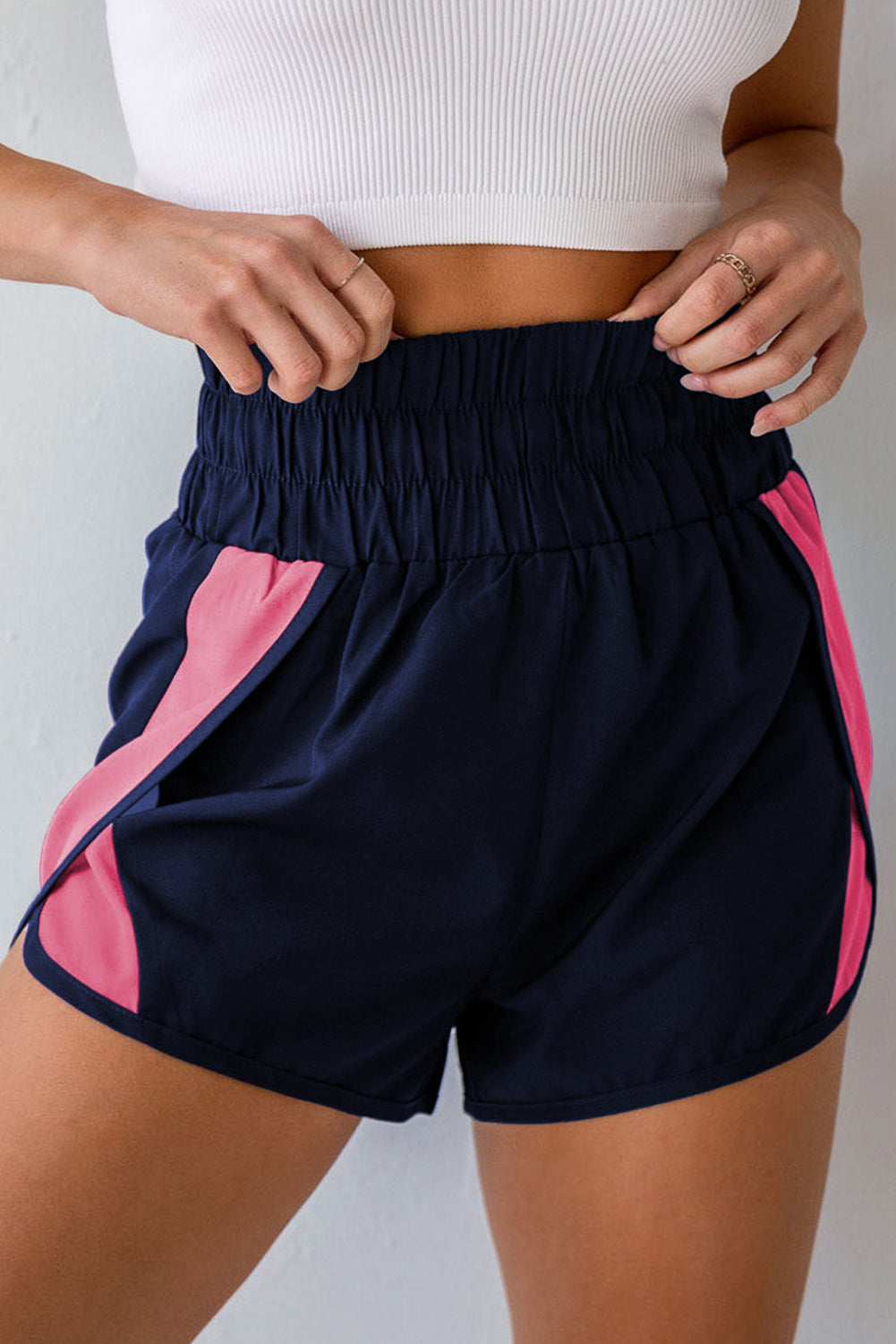 Pink Casual Smocked Elastic Waist Athletic Shorts