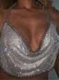 Bar Nightclub Sexy Backless Tube Top Metal Rhinestone Spaghetti Straps Cropped Vest Women Clothing