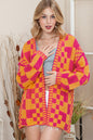 Colorblock Checked Open Front Knitted Cardigan